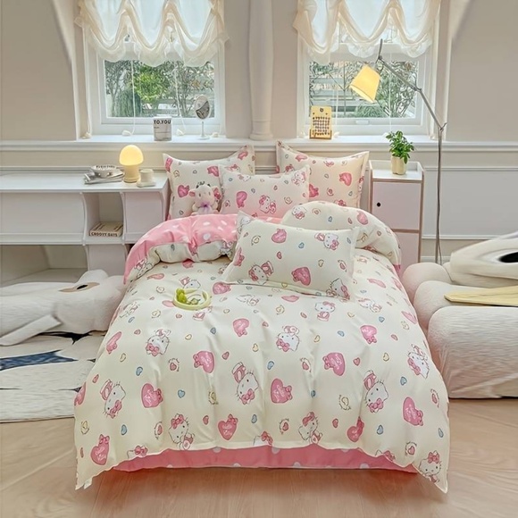NEW IN PACKAGE SANRIO HELLO KITTY 4PCS BEDDING SET DUVET COVER, SHEET (S0LD) - Picture 1 of 3